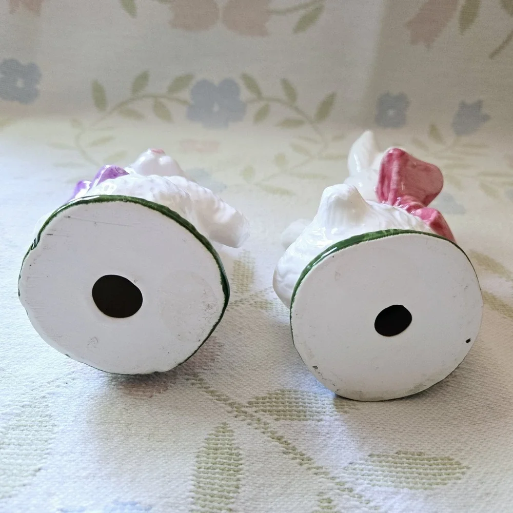 K's Collection Ceramic White Easter Bunny Rabbit Figurines Bows 6